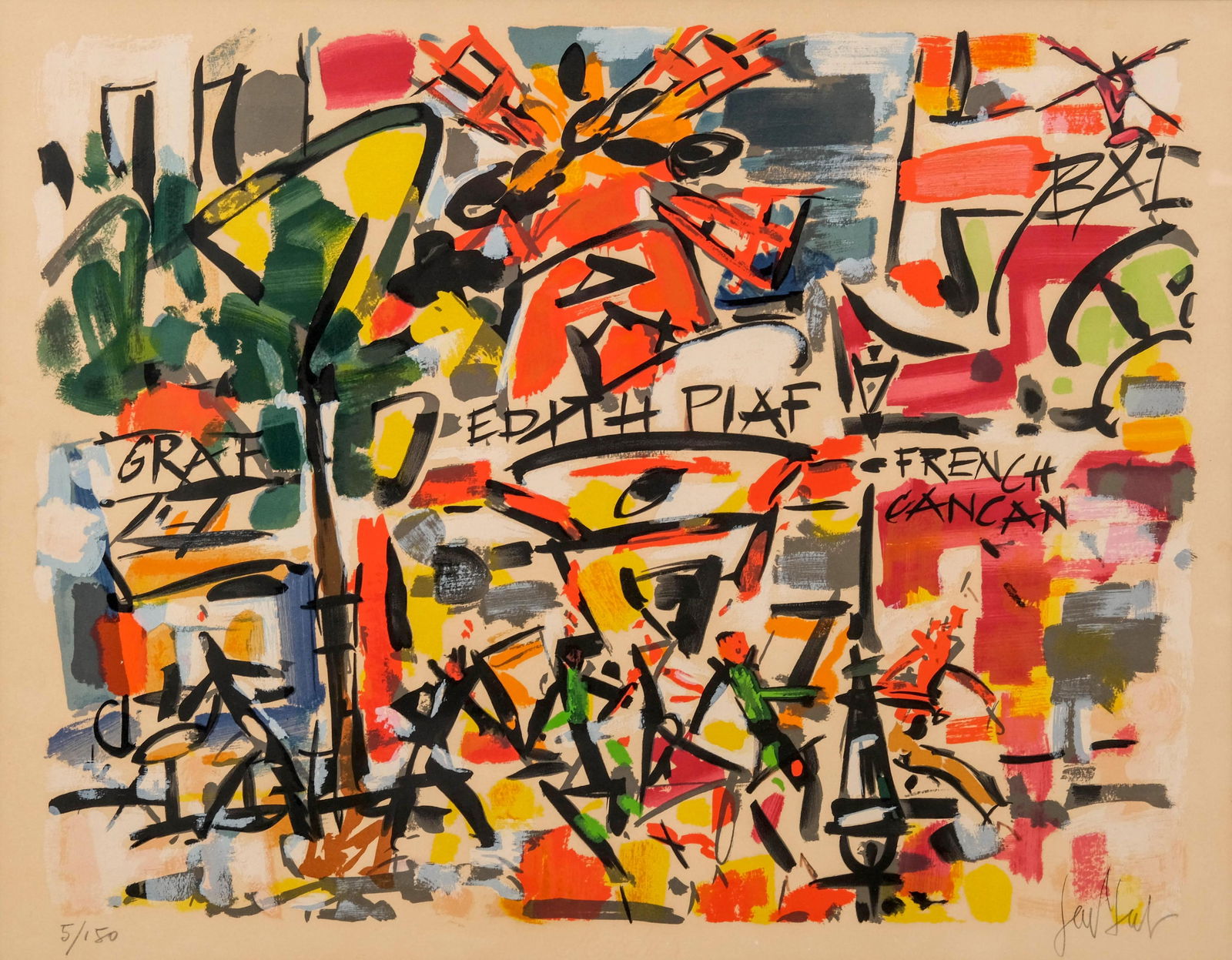 Gen Paul hand Signed "Edith Piaf / Moulin Rouge" Editioned Stone Lithograph, 5/150 (1 of 14)