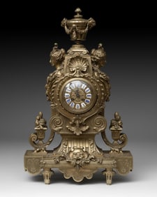 Tall French Louis XV Bronze Baroque Clock, 19th Century w/ Pendulum