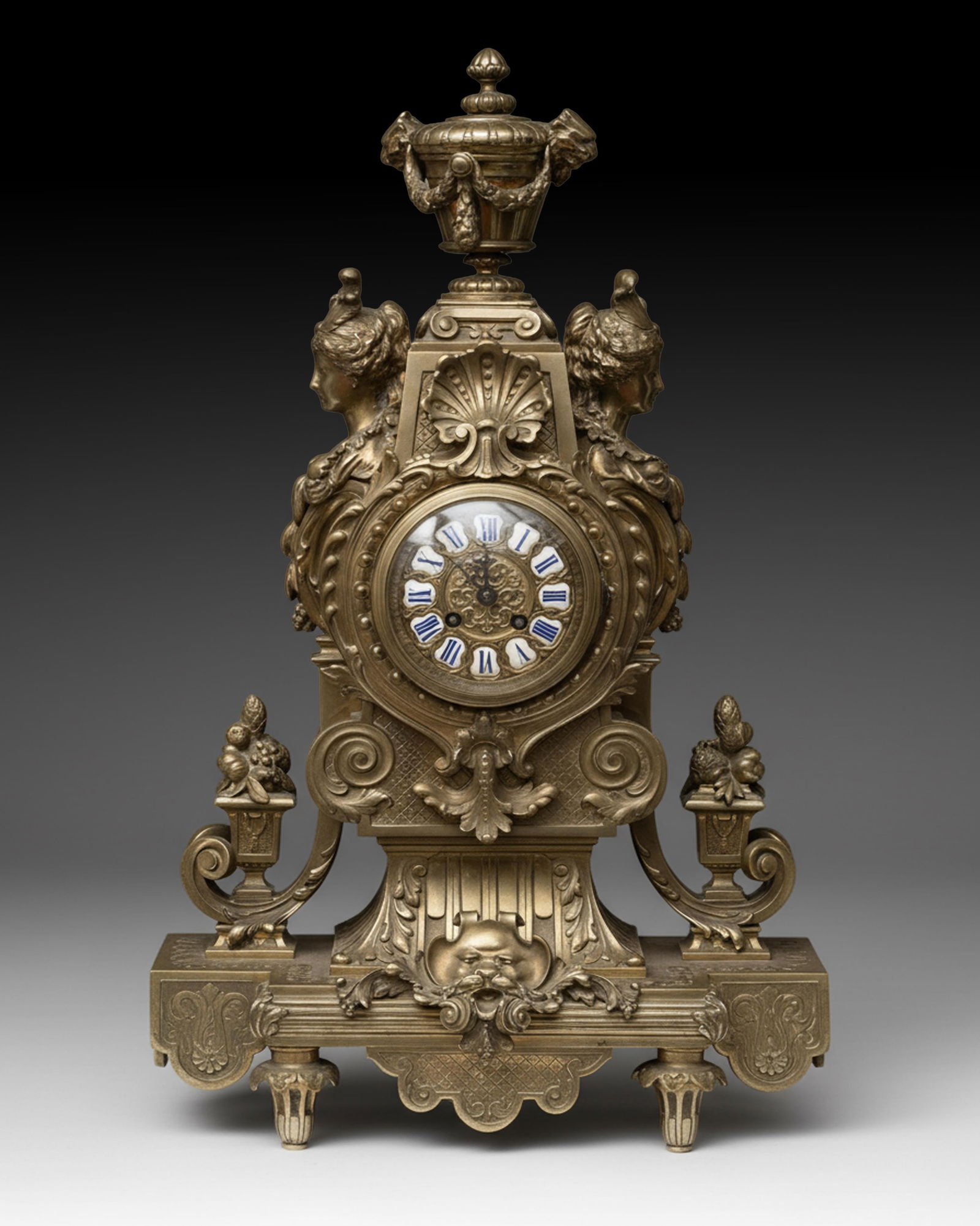 Tall French Louis XV Bronze Baroque Clock, 19th Century w/ Pendulum (1 of 7)