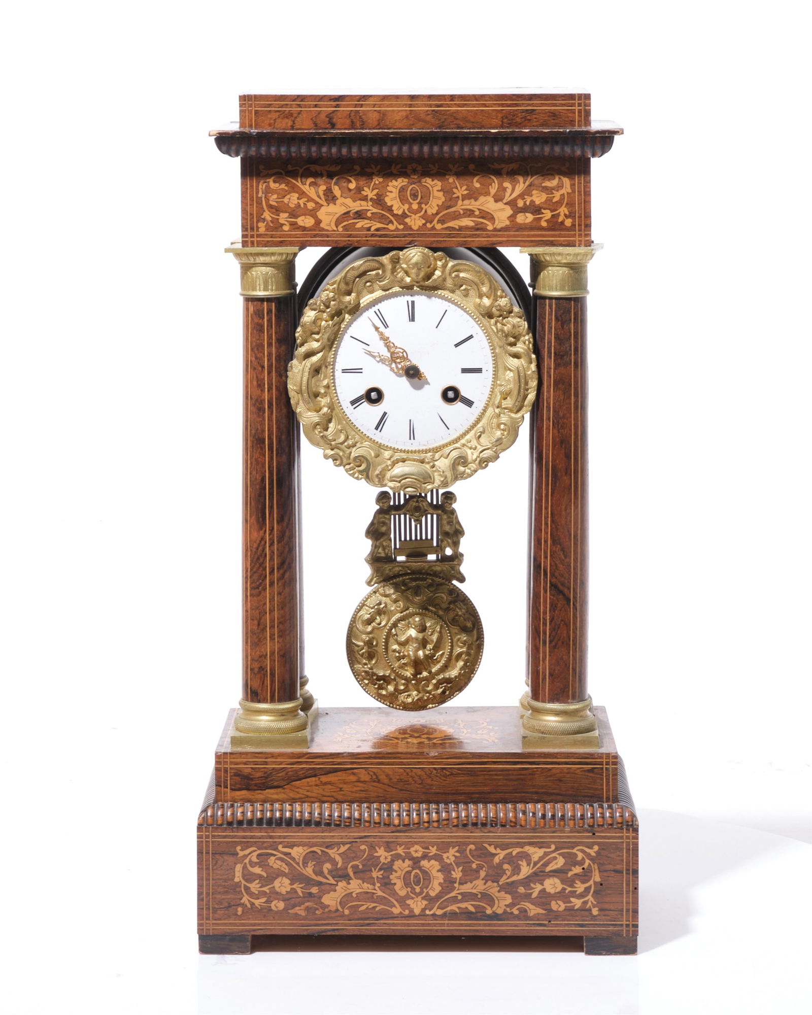 Charles X Rosewood Inlaid Portico Mantle Clock, 19th Century (1 of 16)
