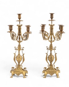Pair of Tall French Gilt Bronze Louis the XVI Style Candelabras, Mid to Late 19th Century