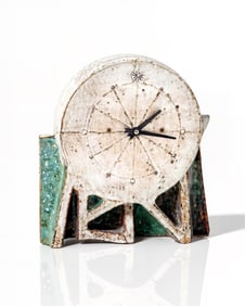 Jean Derval Signed Art Pottery Stoneware Clock, 1925-2010