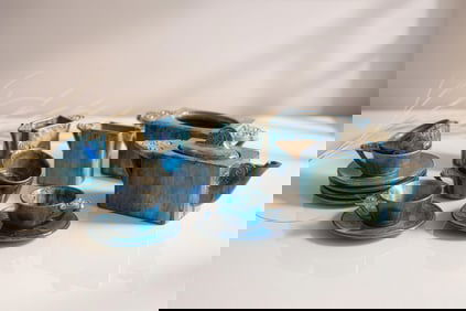 Leon Leyritz, Glazed Stoneware Art Pottery Tea Set, Signed