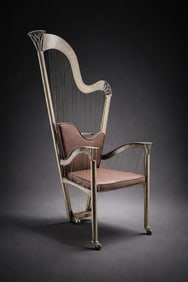 Alain Aparicio, "The Harp Arm Chair", Lacquered Metal with Upholstered Brown Leather