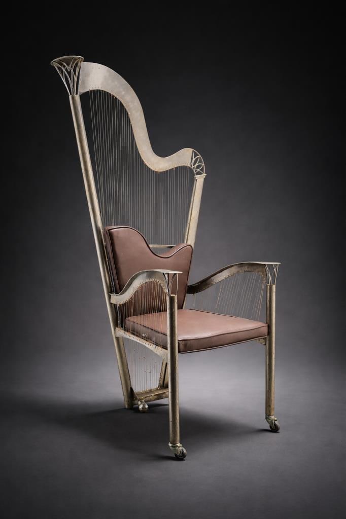 Alain Aparicio, "The Harp Arm Chair", Lacquered Metal with Upholstered Brown Leather (1 of 17)