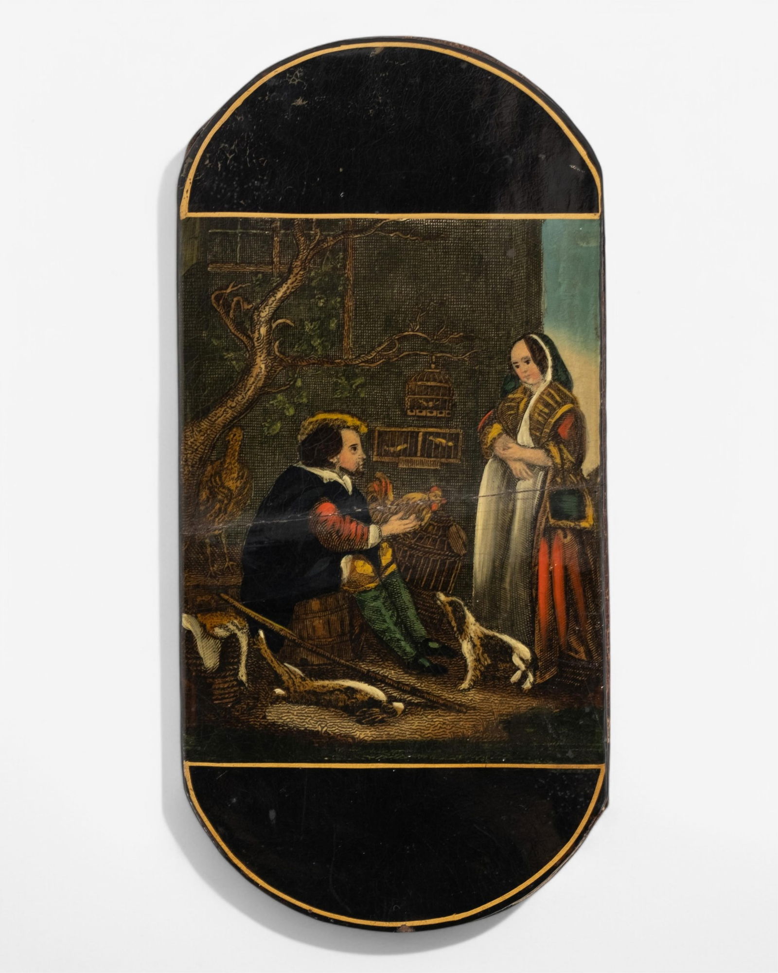 Eyeglass Case, "The Gift of a Hen", Painting on Papier-Mache, 19th century. (1 of 8)