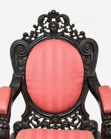 Throne Raj Armchair Anglo-Indian Openwork Carved Ebony Mid 19th Century