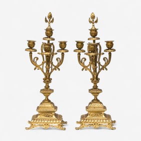 Pair of 17-in French Napoleon III Bronze Candelabras, 19th Century