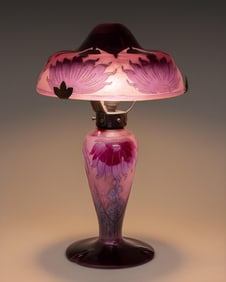Charles Schneider Lamp "Le Verre Français" French Cameo Art Nouveau Lamp, Signed, Circa 1925