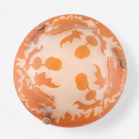 Signed Degue, Multi-Layered Cameo Cut Art Glass Pendant Ceiling Light