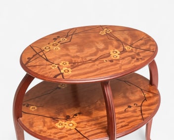Louis Majorelle Signed Art Nouveau Inlaid two-tier tea table, circa 1905