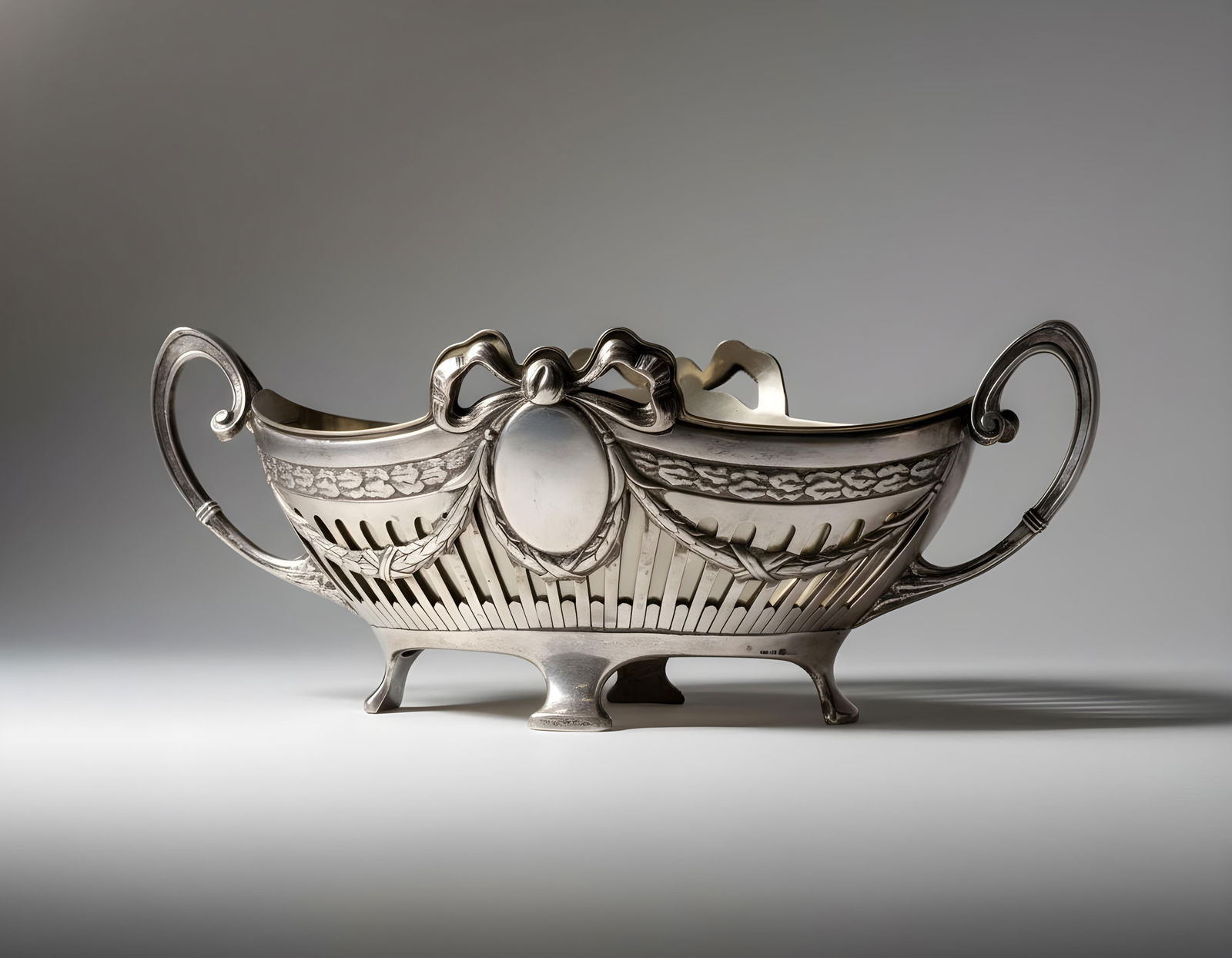 German 800 Silver Openwork Centerpiece with Ribbon Motif, 596g (1 of 14)