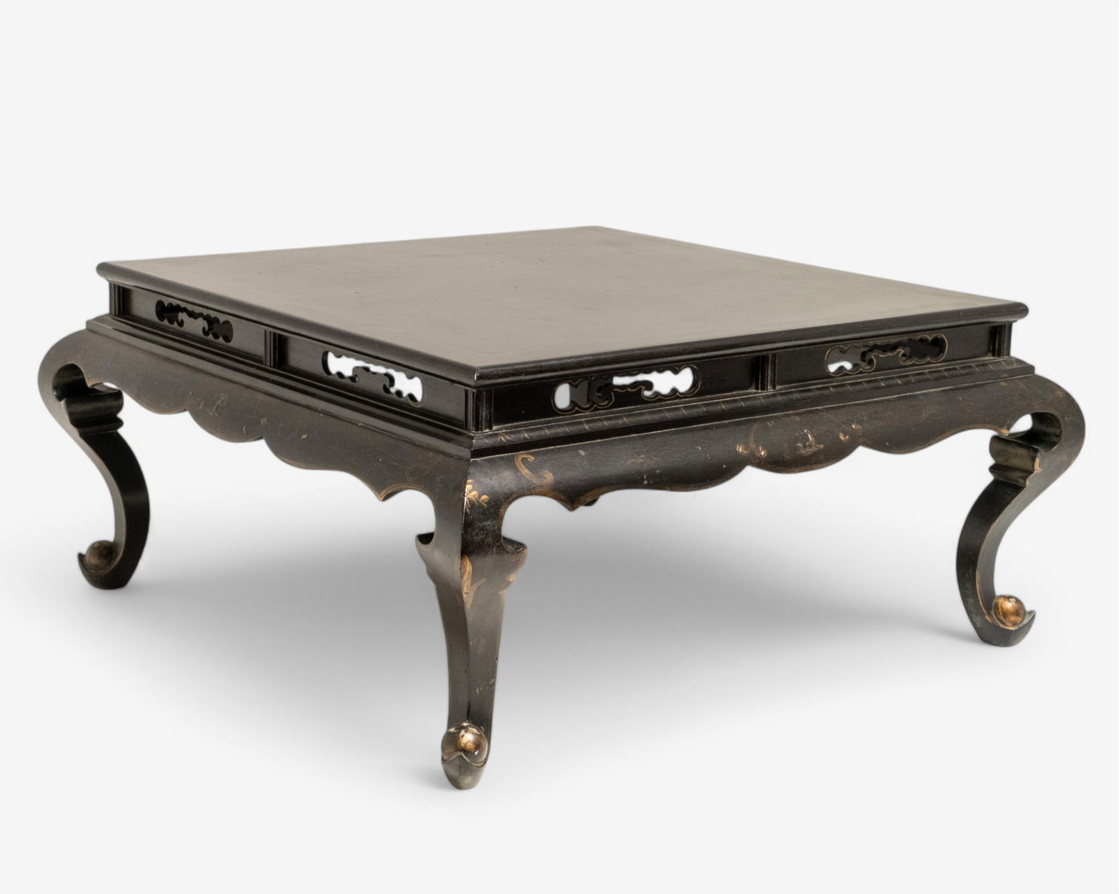 Chinoiserie Style Designer French Antique Black Lacquered and Gilt Low Table (1 of 15)