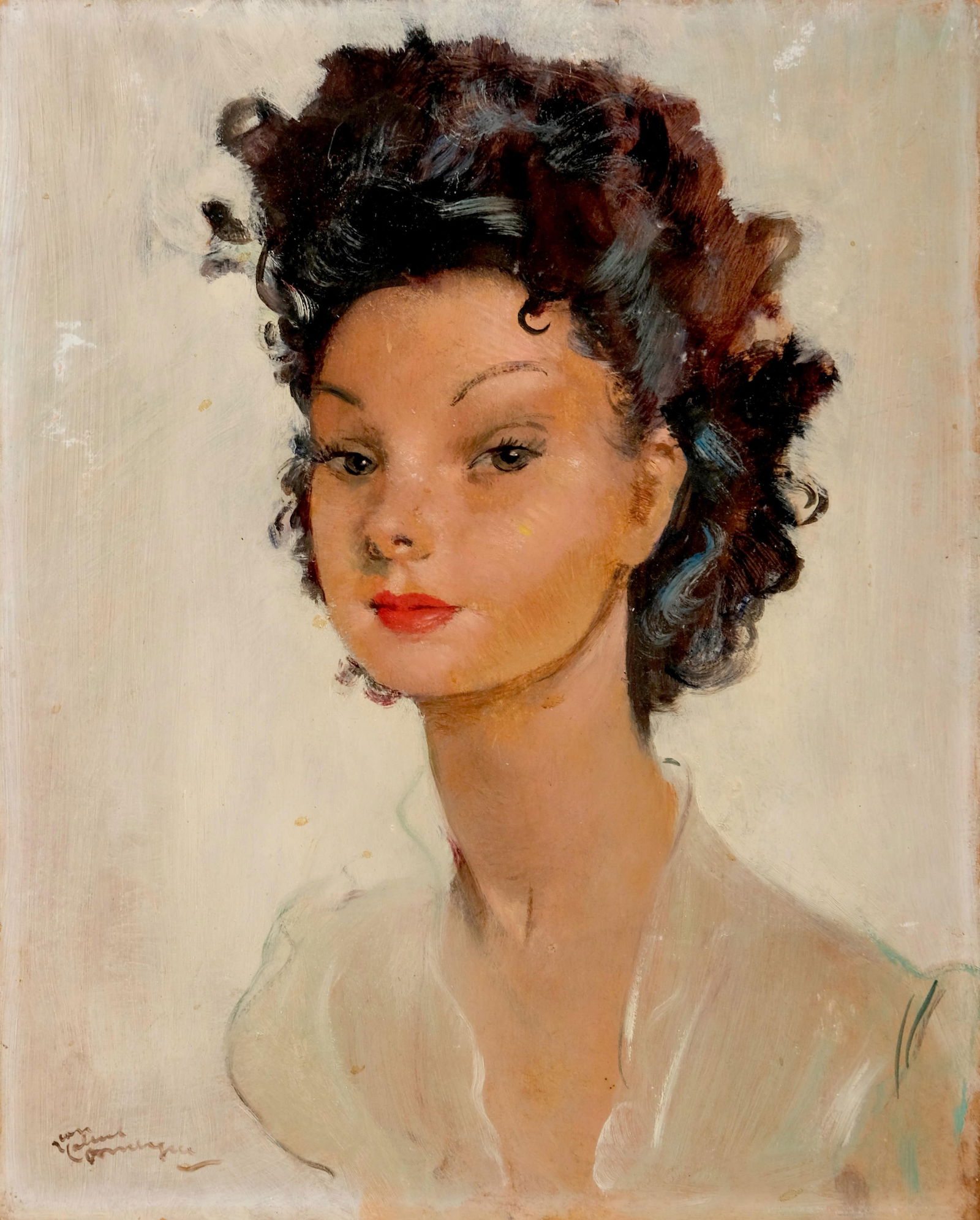 Jean-Gabriel Domergue Signed Oil on Hardboard Painting, Mrs. Arnoux (1 of 8)