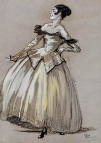 Jean-Gabriel Domergue Original Charcoal and Gouache Drawing (Painting), Signed