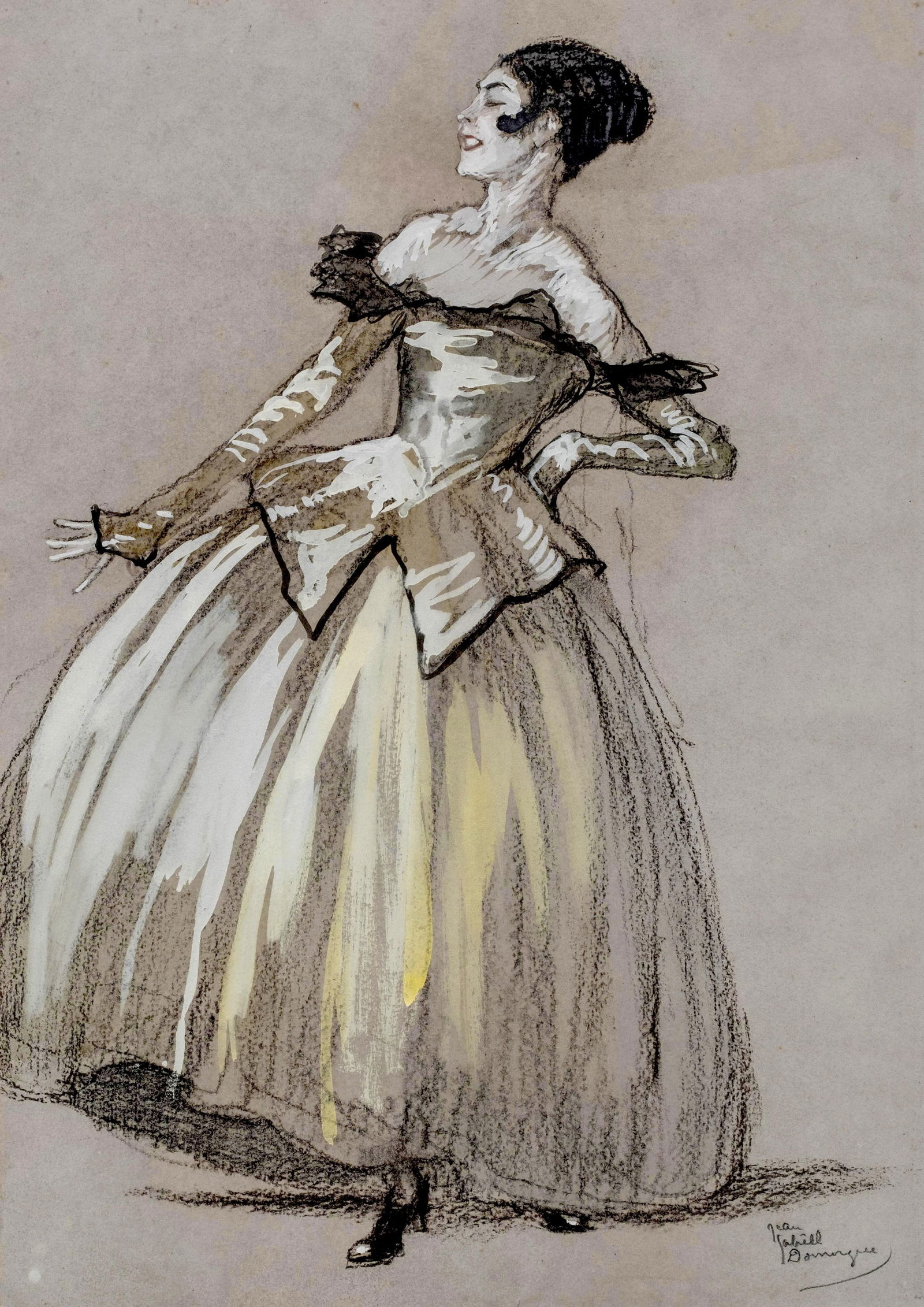 Jean-Gabriel Domergue Original Charcoal and Gouache Drawing (Painting), Signed (1 of 10)