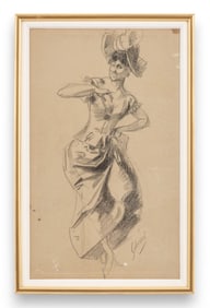 Jules Chéret Original Signed "Cabaret Dancer" Pastel Painting on Paper Drawing, Circa 1900
