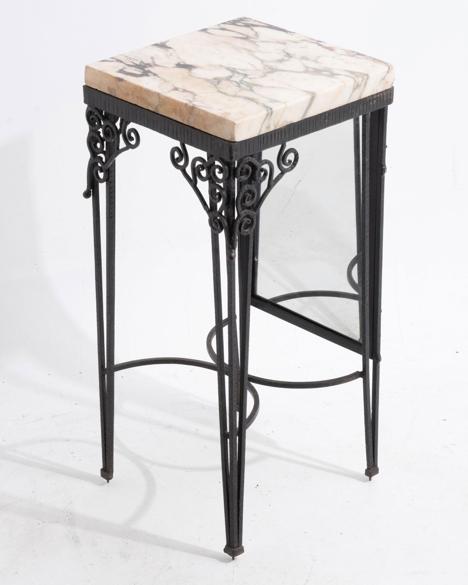 Edgar Brandt Style Art Nouveau Deco Marble Top Wrought Iron Stand, Circa 1925 (1 of 10)