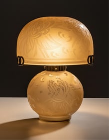 Delatte Andre, Art Nouveau Acid Etched Mushroom Lamp, Circa 1900, Signed