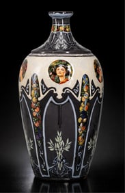 J. Massier Vase, Signed, Hand Painted Art Nouveau, Circa 1900 Tall 15.5 inch