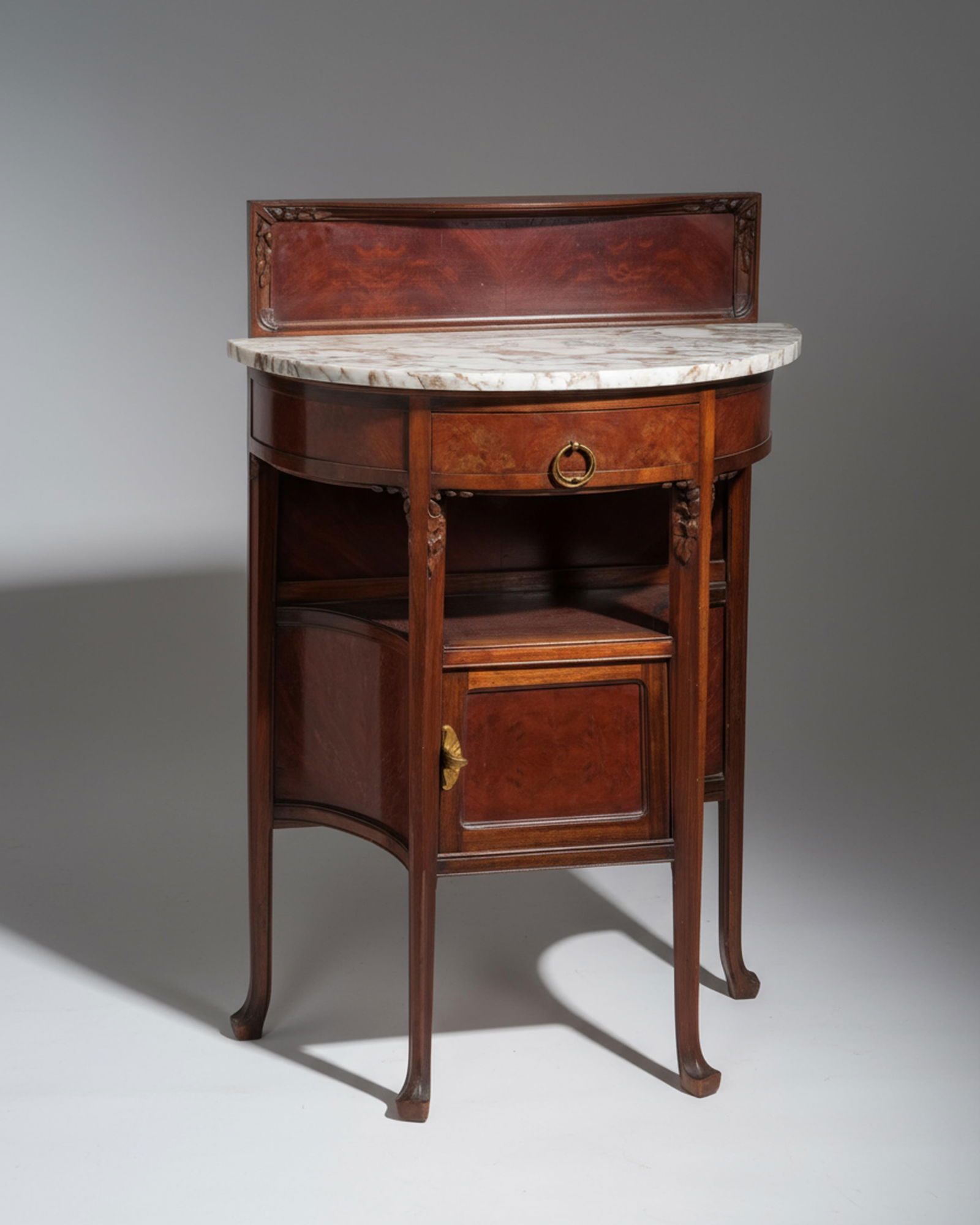 French Art Nouveau Majorelle School Floral Carved Walnut and Marble Top Humidor Stand (1 of 10)
