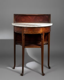 Louis Majorelle School Floral Carved Art Nouveau Walnut w. Marble Stand, Circa 1900