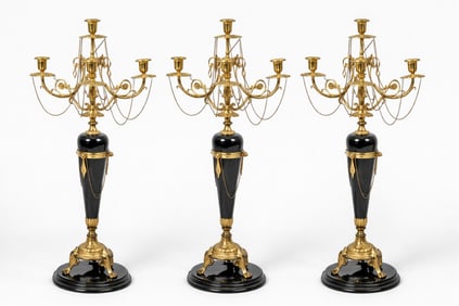 French Neoclassical Gilt Bronze and Marble Girandoles, 19th Century