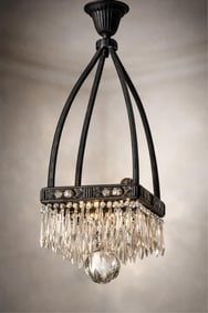 Vienna Secession Austrian Art Nouveau Chandelier in a Silver-Plated Metal Frame c.1920