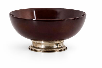Sterling Silver and Mahogany Center Bowl, Mid-20th Century