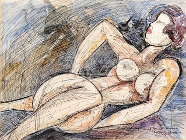 Marcel Gromaire, Signed, Watercolor and Ink Painting on Paper, Mid-20th Century