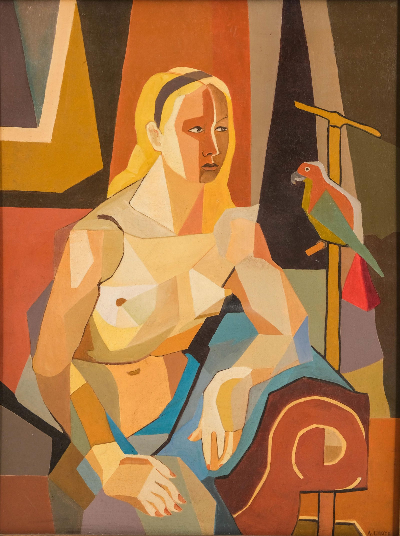 André Lhote, Signed, Cubist Oil on Canvas Painting with Museum Exhib. Label: Keywords: No reserve, Cubist style, French modernism, 20th century art, Musee d’Art Moderne label, French modern art, picture Summary: André Lhote (French, 1885–1962). Signed Oil on canvas