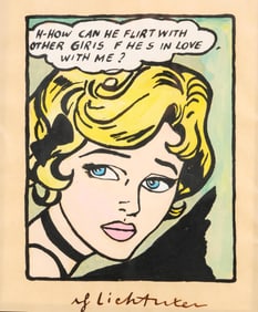 Roy Lichtenstein, Hand signed Signed, Gouache & Ink Pop Art Painting with Provenance