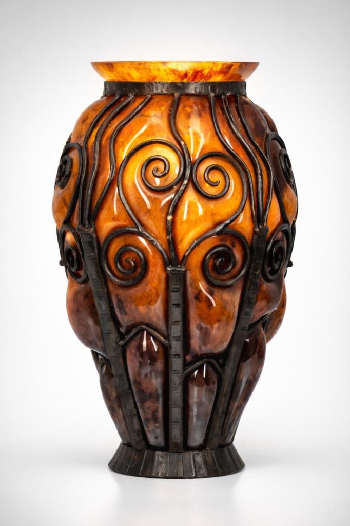 Daum Nancy Art Nouveau Glass and Wrought Iron Vase, Signed “Lorraine," Circa 1900 (1 of 9)