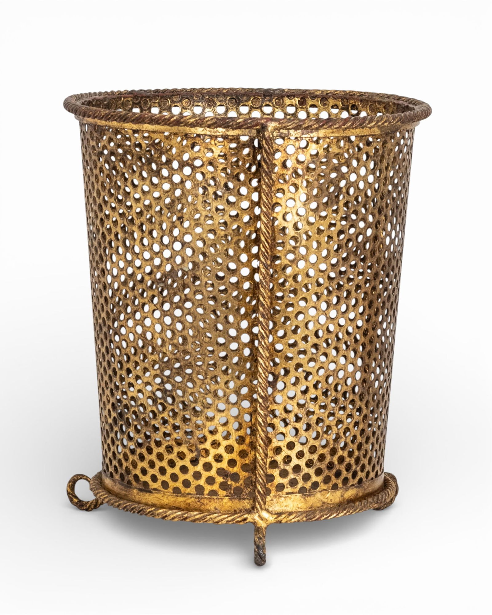 Hollywood Regency Lattice Metal Waste Basket, Mid-20th Century (1 of 6)