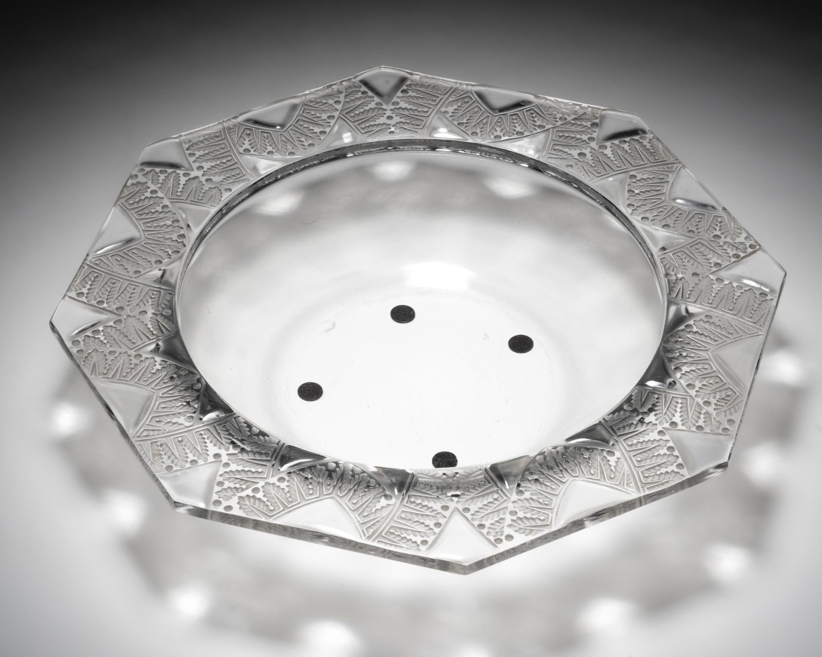René Lalique Signed Glass Centerpiece Bowl with Etched Leaf Rim, Circa 1930 (1 of 6)
