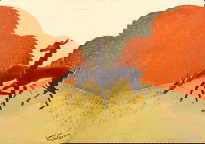 Dominique Albertini, Two Deer, Oil on Panel Painting