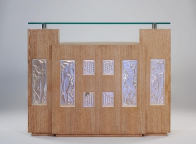 Lalique Paris Bar / Counter Lalique with multiple lalique art glass panels