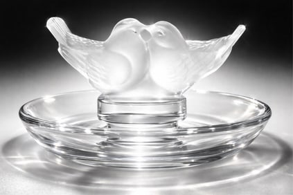Lalique Frosted Glass Bird Trinket Dish With Original Box