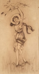 Louis Icart, Charcoal Figure Drawing / Painting, signed initials