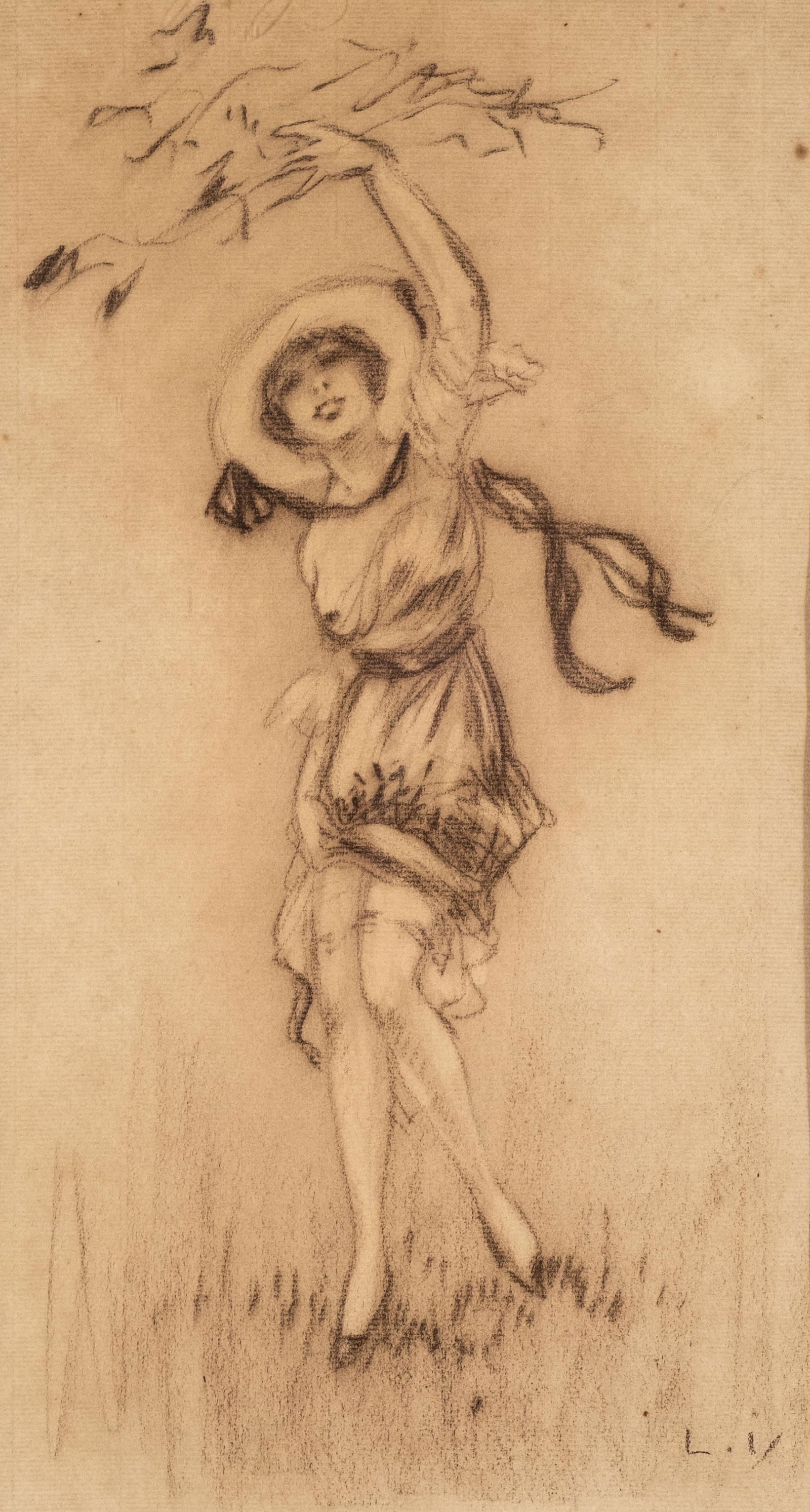Louis Icart, Charcoal Figure Drawing / Painting, signed initials: Keywords: No reserve, young woman, romantic subject, early 20th century art, continental European, decorative wall art, feminine subjectSummary:Louis Icart signed with initials, charcoal and chalk stu