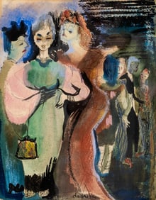 Signed Dufresne Mid-Century Watercolor and Ink Painting