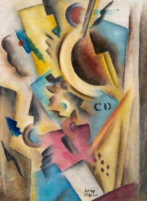 Patrick Leroy Signed Cubist Abstract Oil On Board Painting, Mid Century