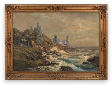 R. Farr signed American School Oil on Canvas Painting Coastal Seascape circa 1900