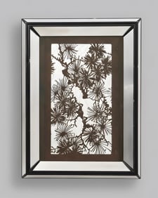 Tree Silhouette Paper Cutout with Mirror Background, Framed in Chrome