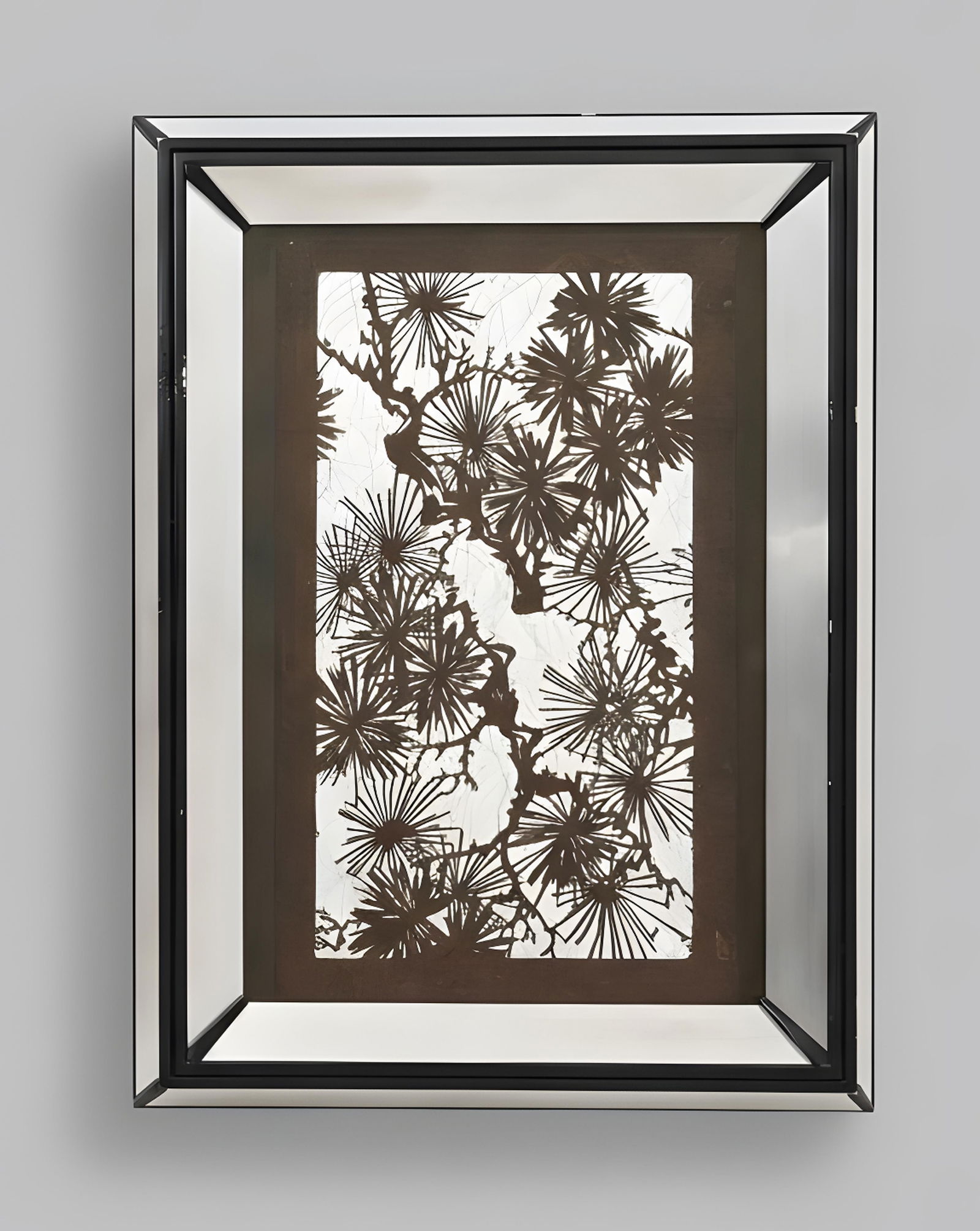 Tree Silhouette Paper Cutout with Mirror Background, Framed in Chrome (1 of 13)