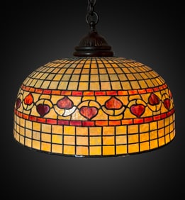 Tiffany Studios Acorn Pattern Stained Glass Hanging Lamp, Circa 1914