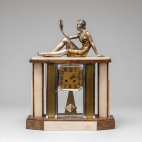 Chiparus Signed Art Deco Bronze Onyx & Marble Art Deco Clock