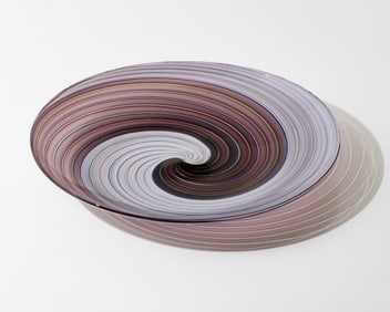 Adriano Dalla Valentina (attrib) 13-in Murano Hand Blown Swirled Glass Charger, Circa 1970's
