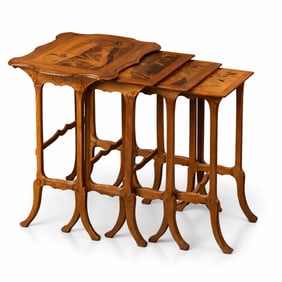 Art Nouveau Marquetry Inlaid Wooden Nesting Tables, Early 20th Century