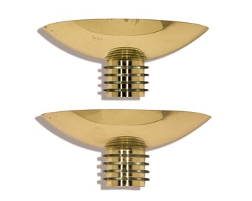 Pair Art Deco Fontana Arte Style Brass and Crystal Wall Sconces